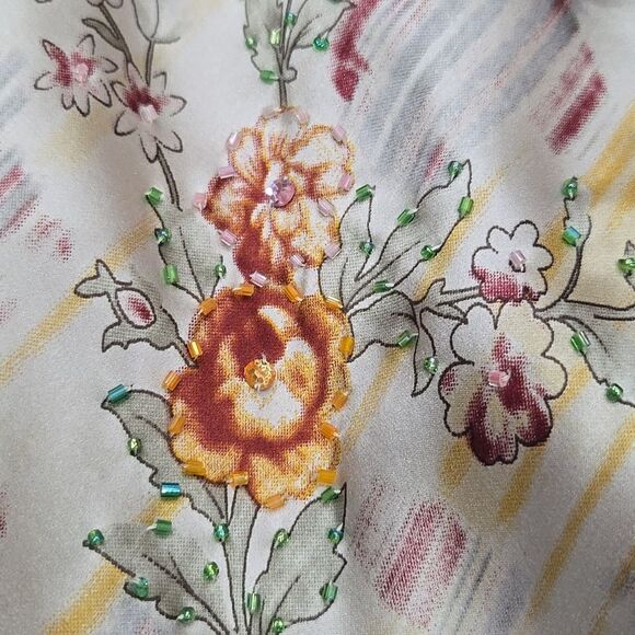 Vintage Lapis Y2K Fairy Silk Dress Size Large Beaded Asymetric Floral Midi Max - Picture 13 of 16